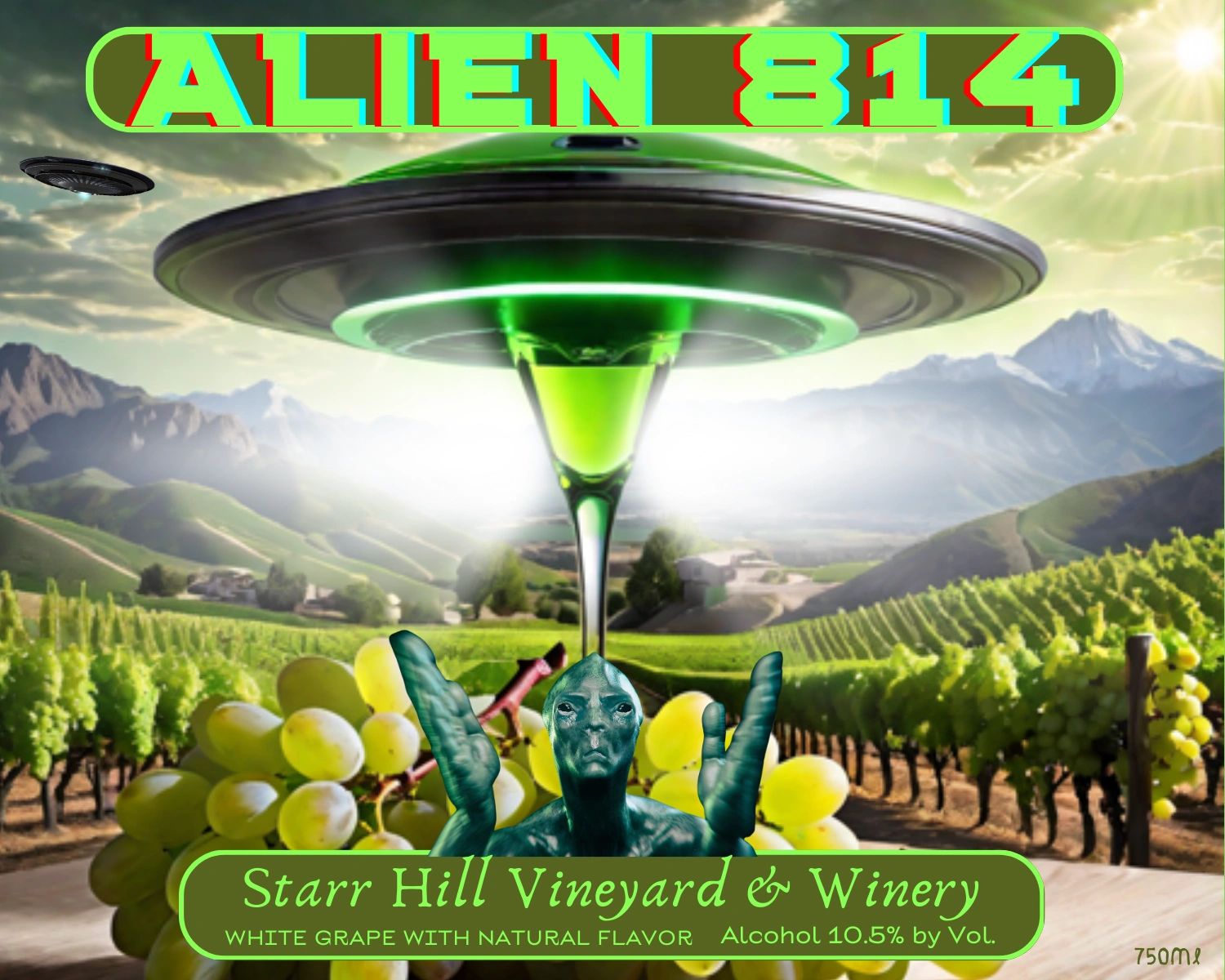 Alien 814 wine label UFO sci-fi Starr Hill Winery