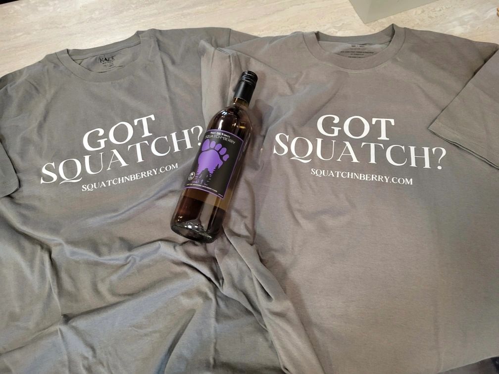 GOT SQUATCH t-shirts and wine bottle merchandise